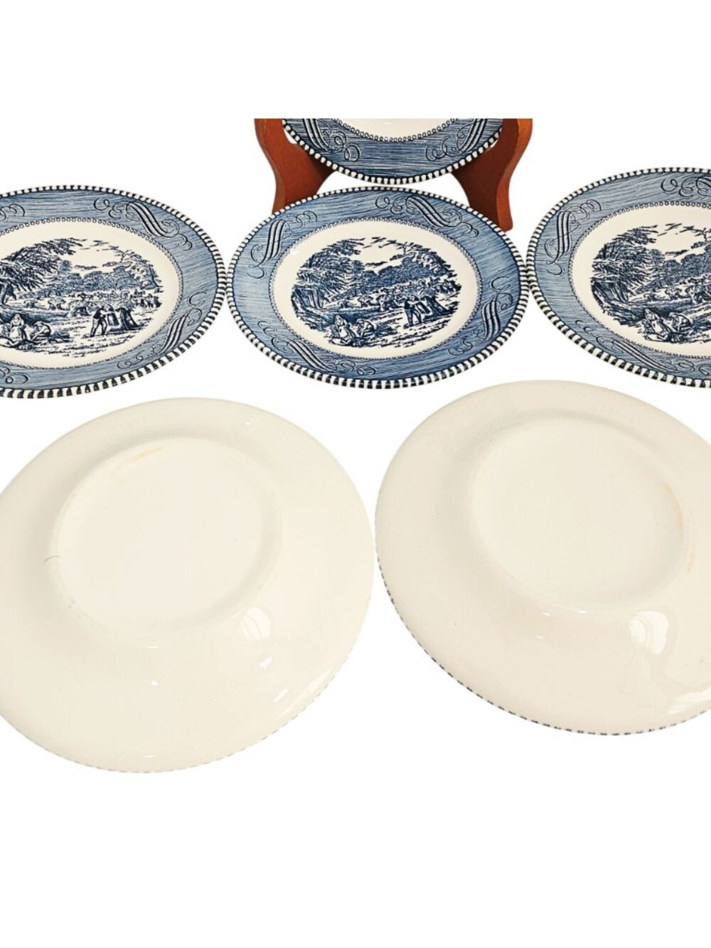 6 Currier Ives Blue Harvest Dessert Plate 5.75" Royal USA transferware ironstone - Picture 8 of 8